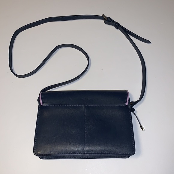 RADLEY London Navy Blue Leather Crossbody Purse with Pink and Purple Accents - Picture 3 of 14